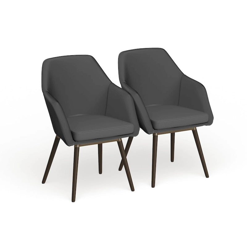 Carson Carrington Akrehamn 2-piece Grey Faux Leather Arm Chair Set with Beech Legs