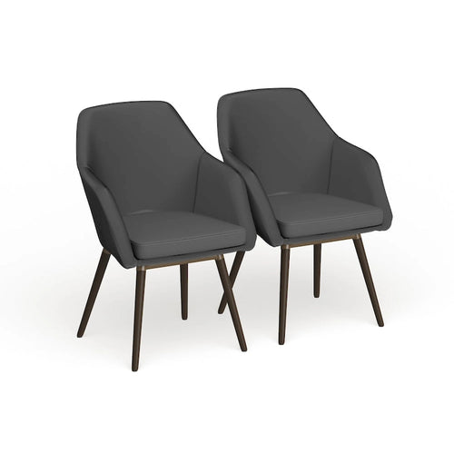 Carson Carrington Akrehamn 2-piece Grey Faux Leather Arm Chair Set with Beech Legs