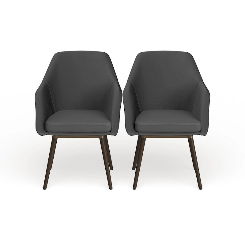 Ensemble de 2 fauteuils gris en similicuir avec pieds en hêtre