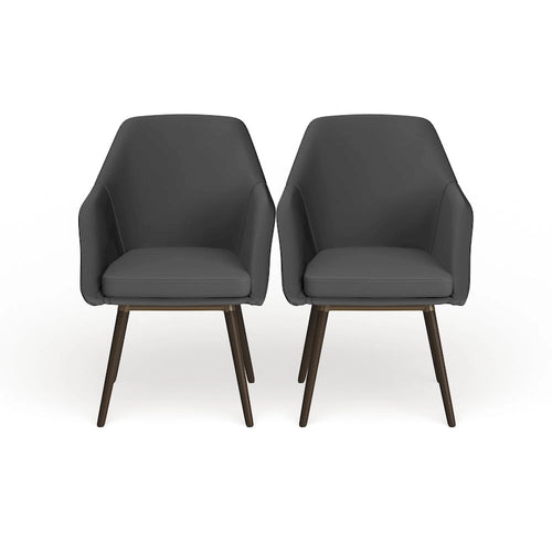 Ensemble de 2 fauteuils gris en similicuir avec pieds en hêtre