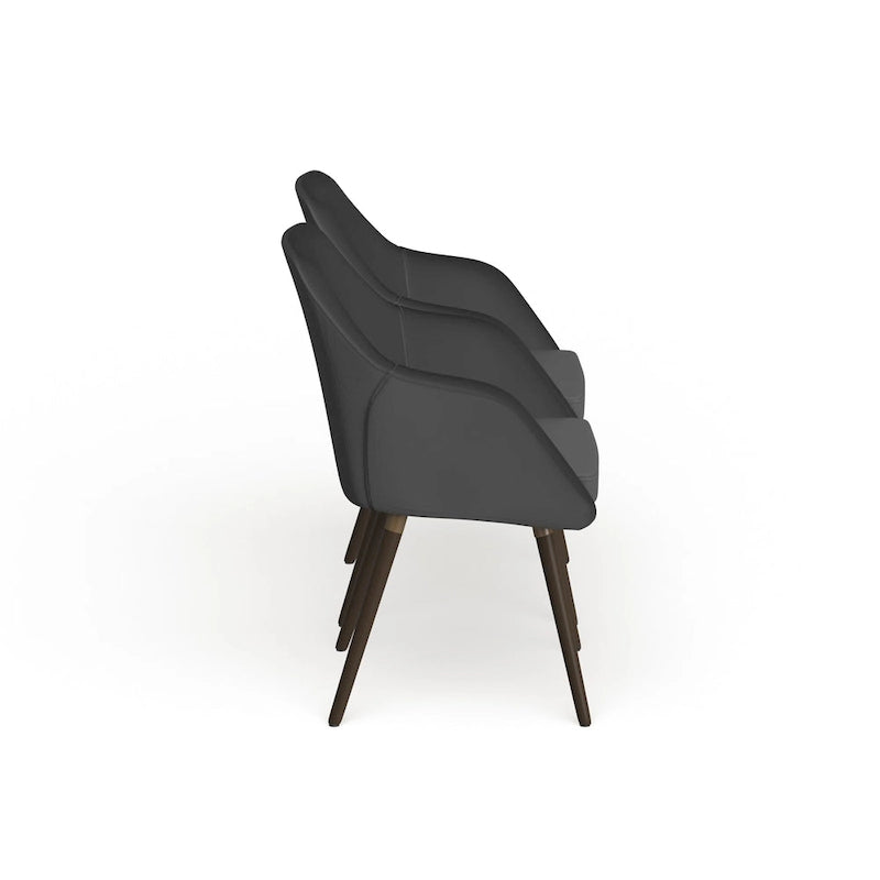 Ensemble de 2 fauteuils gris en similicuir avec pieds en hêtre