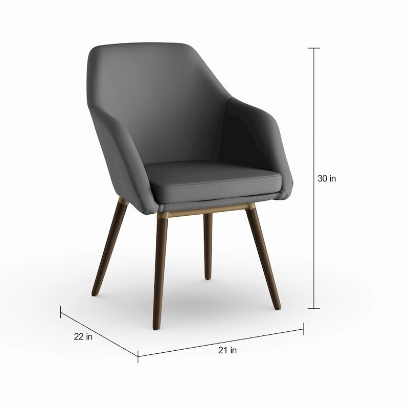 Ensemble de 2 fauteuils gris en similicuir avec pieds en hêtre