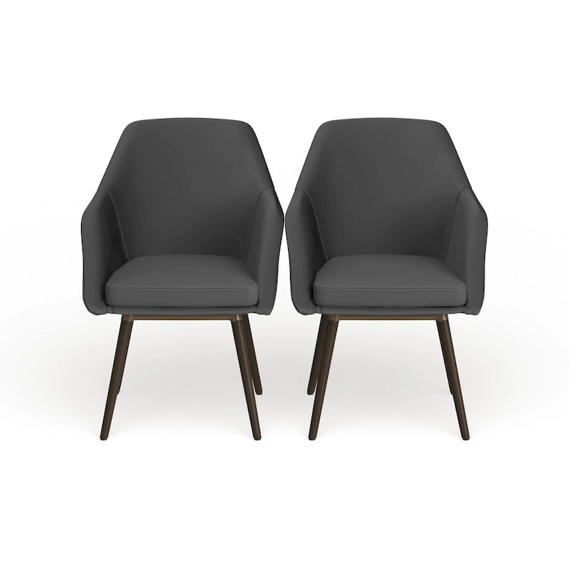Ensemble de 2 fauteuils gris en similicuir avec pieds en hêtre