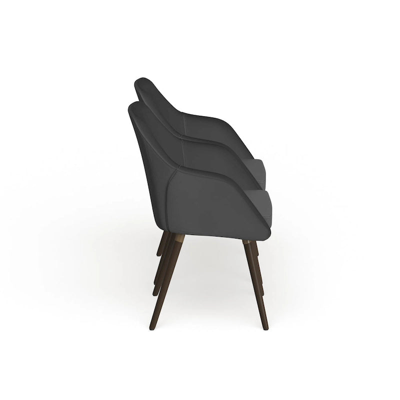 Ensemble de 2 fauteuils gris en similicuir avec pieds en hêtre