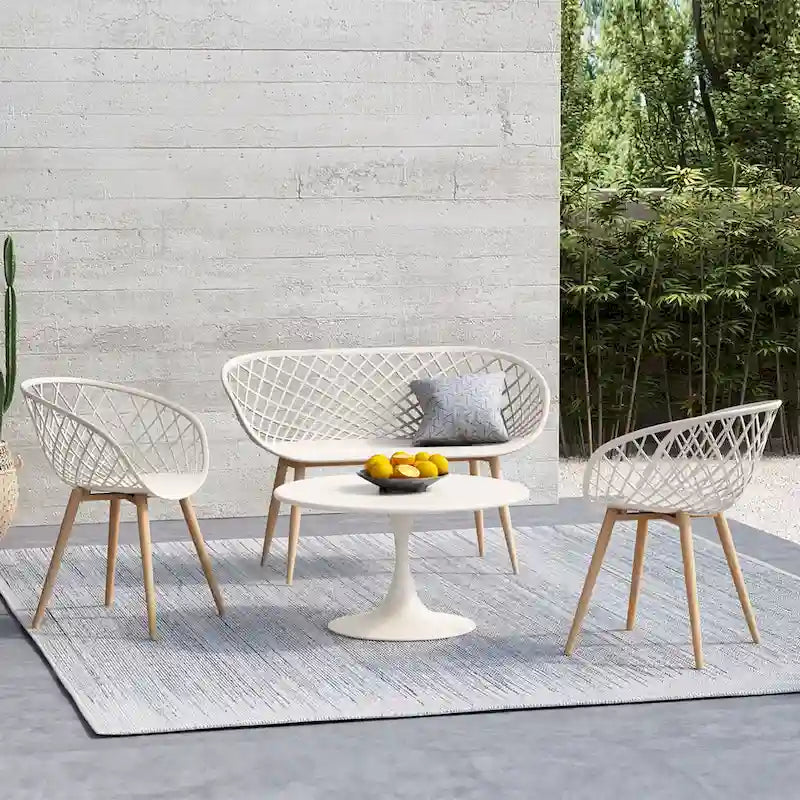 Banc intérieur/extérieur, blanc/naturel, résistant aux intempéries
