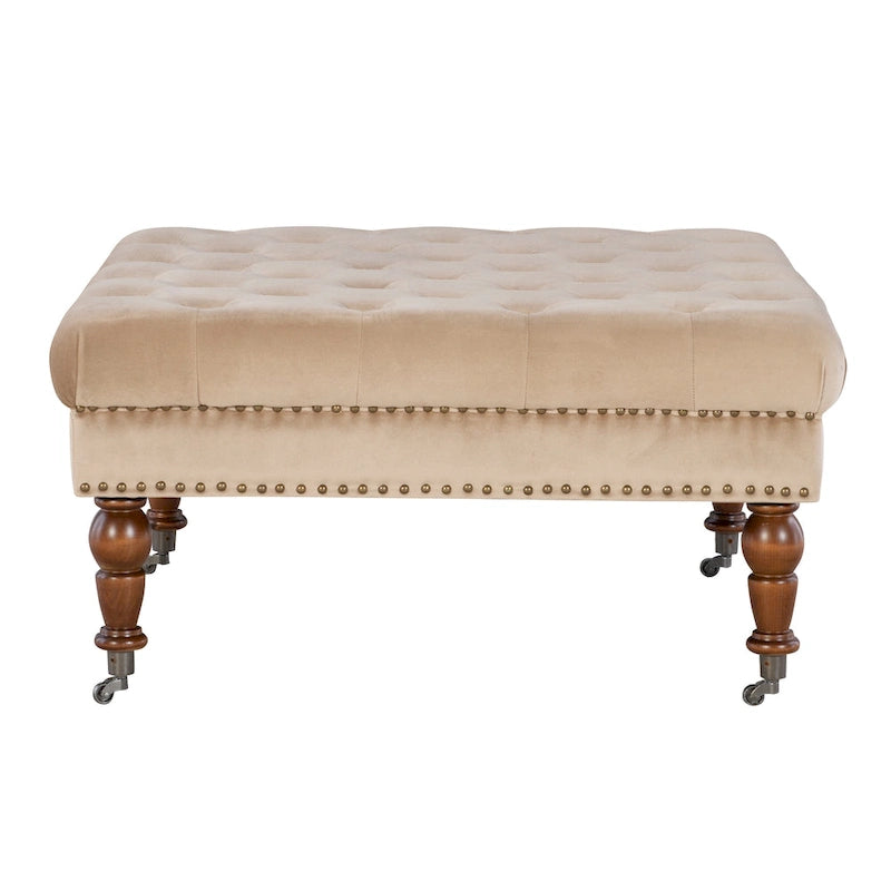 Pouf carré capitonné en velours tanné