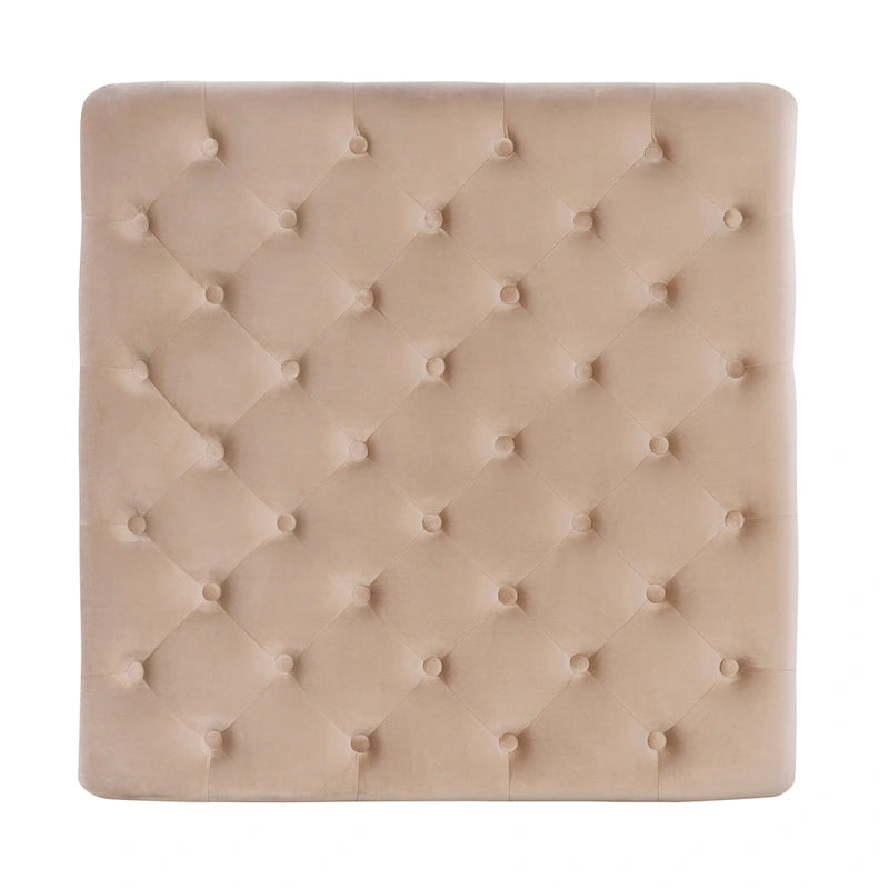 Pouf carré capitonné en velours tanné