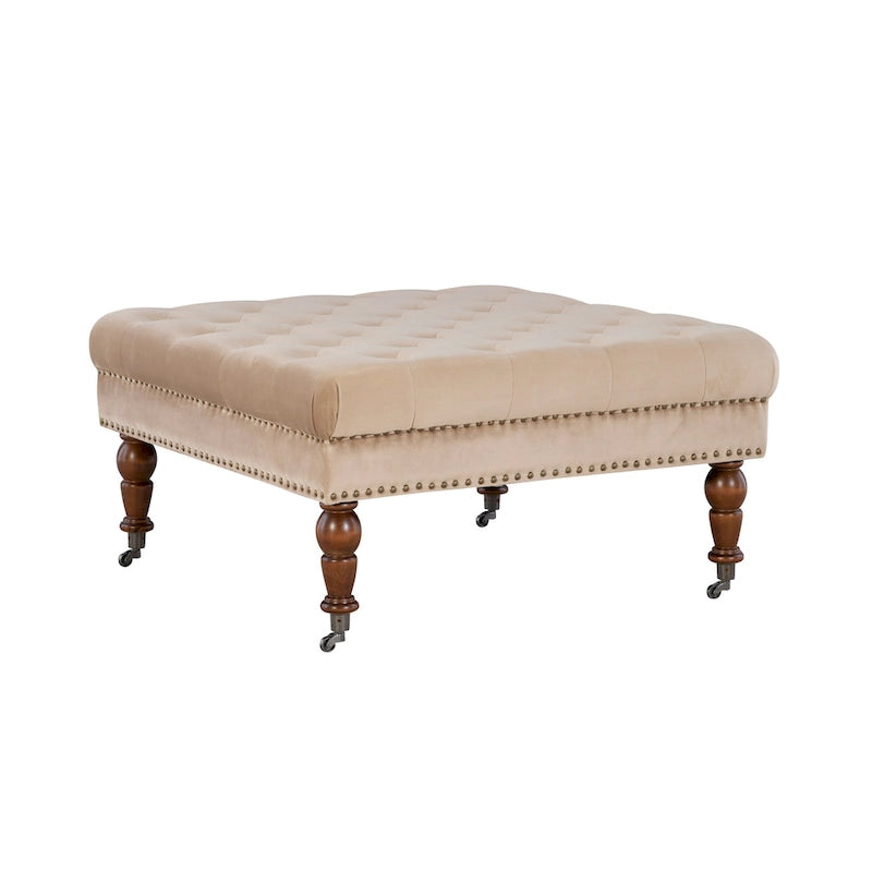 Pouf carré capitonné en velours tanné