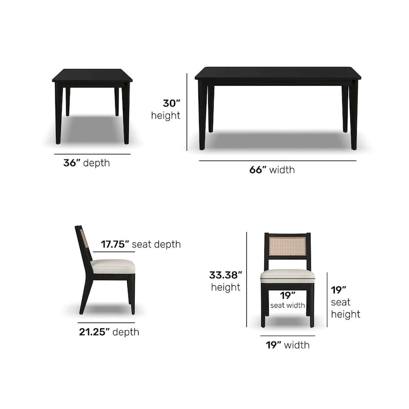 Ensemble de salle à manger rectangulaire en bois noir - 66 x 30 x 36