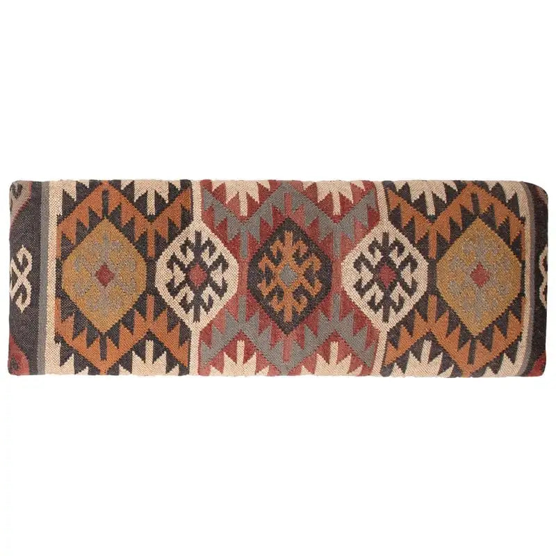 Banc en bois tapissé de Kilim fait main (Inde) - 122 L x 41 l x 46 H