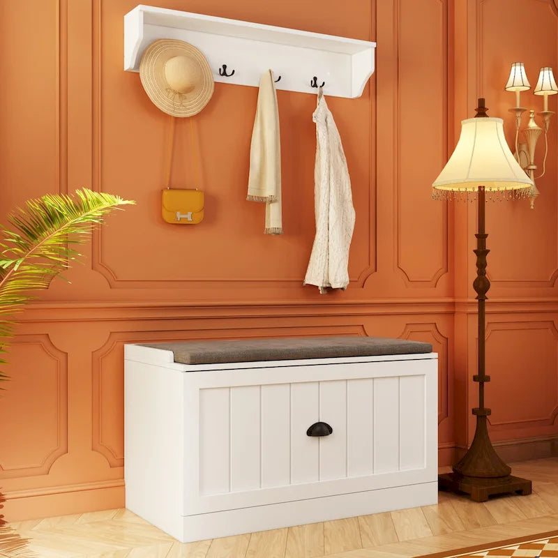 Banc de rangement d'entrée, porte-manteau et organiseur de placard 3-en-1