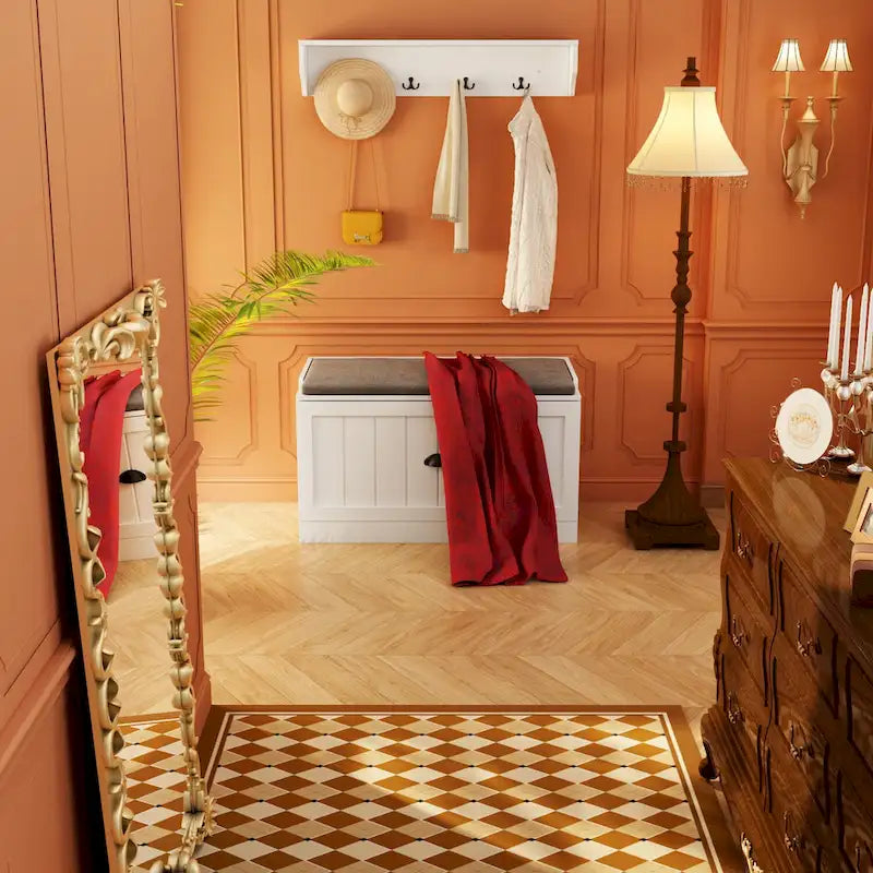 Banc de rangement d'entrée, porte-manteau et organiseur de placard 3-en-1