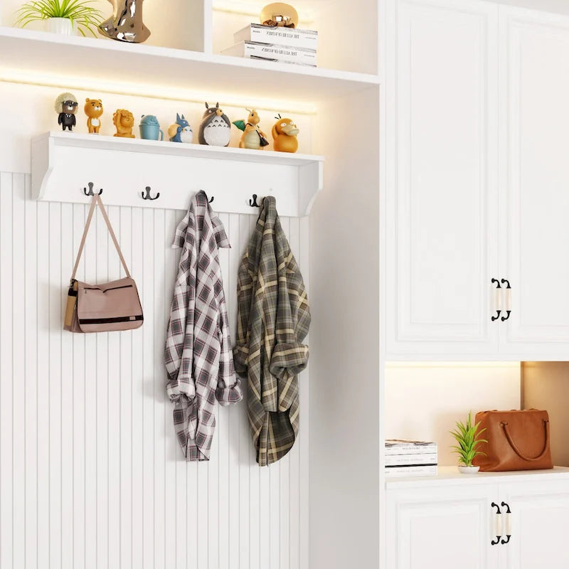Banc de rangement d'entrée, porte-manteau et organiseur de placard 3-en-1