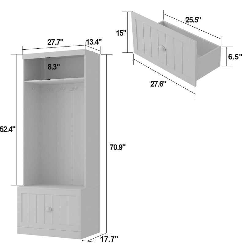 Banc de rangement d'entrée, porte-manteau et organiseur de placard 3-en-1