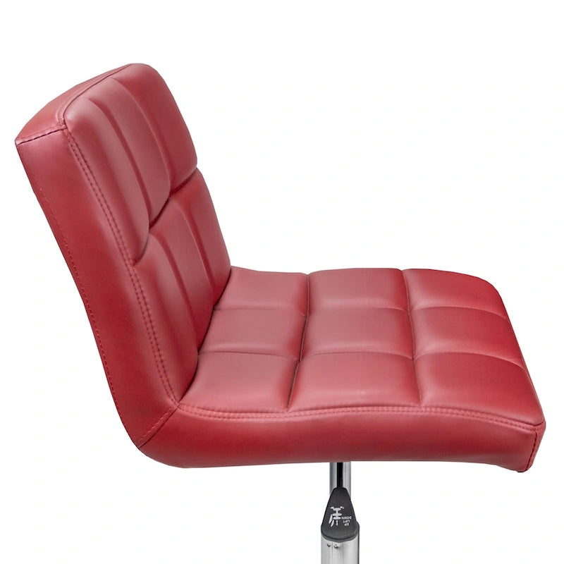Chaise de bureau capitonnée sans accoudoirs avec coussin épais, hauteur réglable 19-25, rouge moderne - N/A
