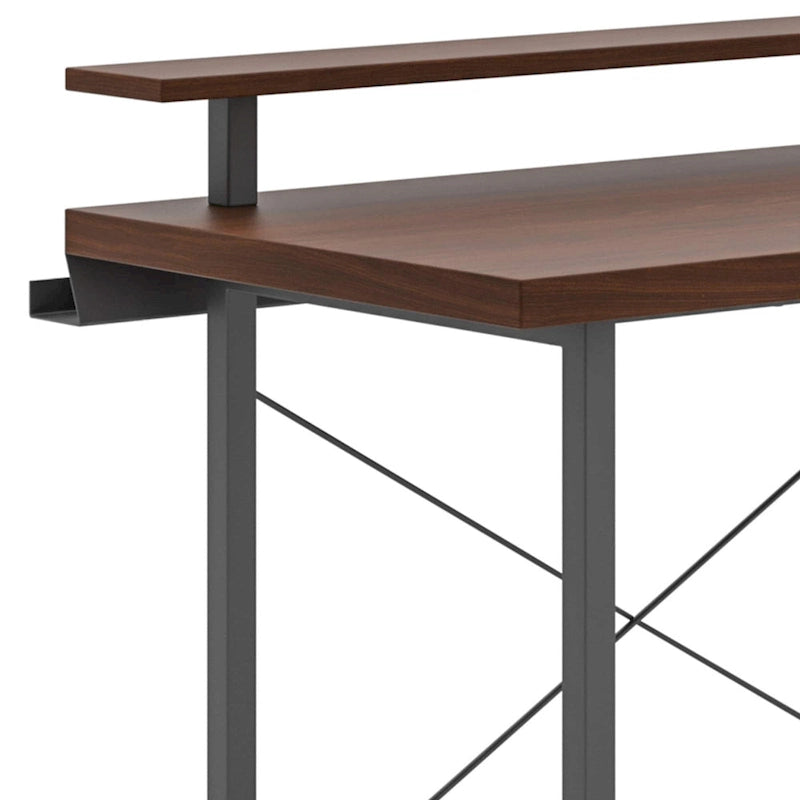 Bureau en bois marron avec support d'écran intégré