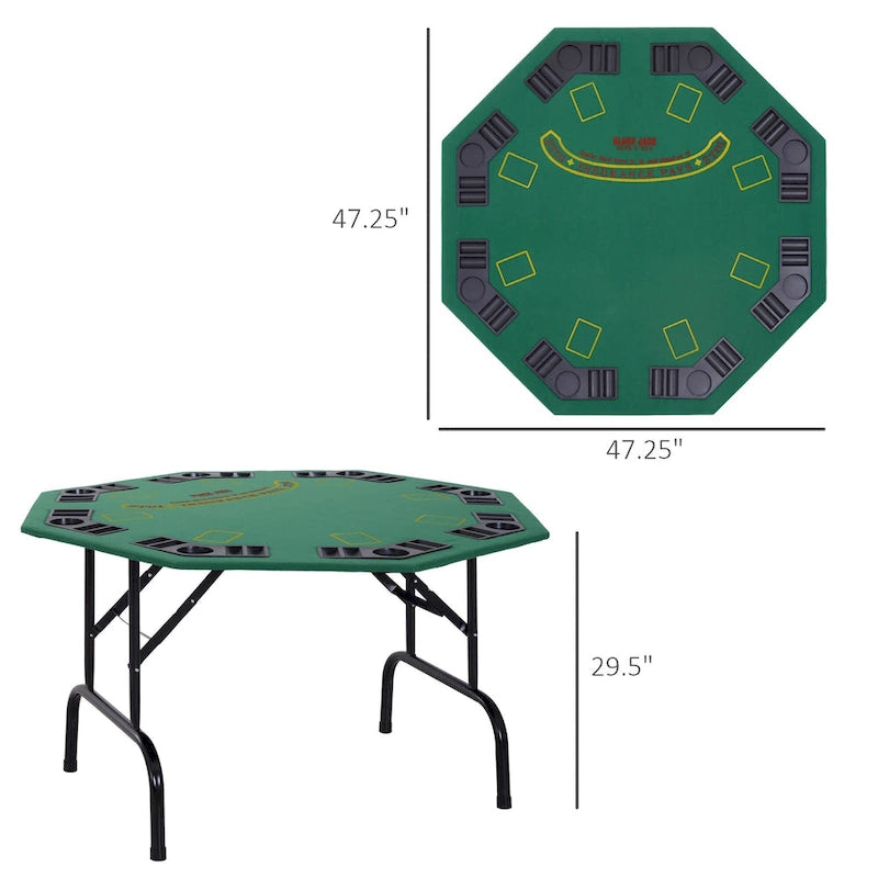 Table de poker octogonale pliable 48 po pour 8 personnes avec porte-gobelets