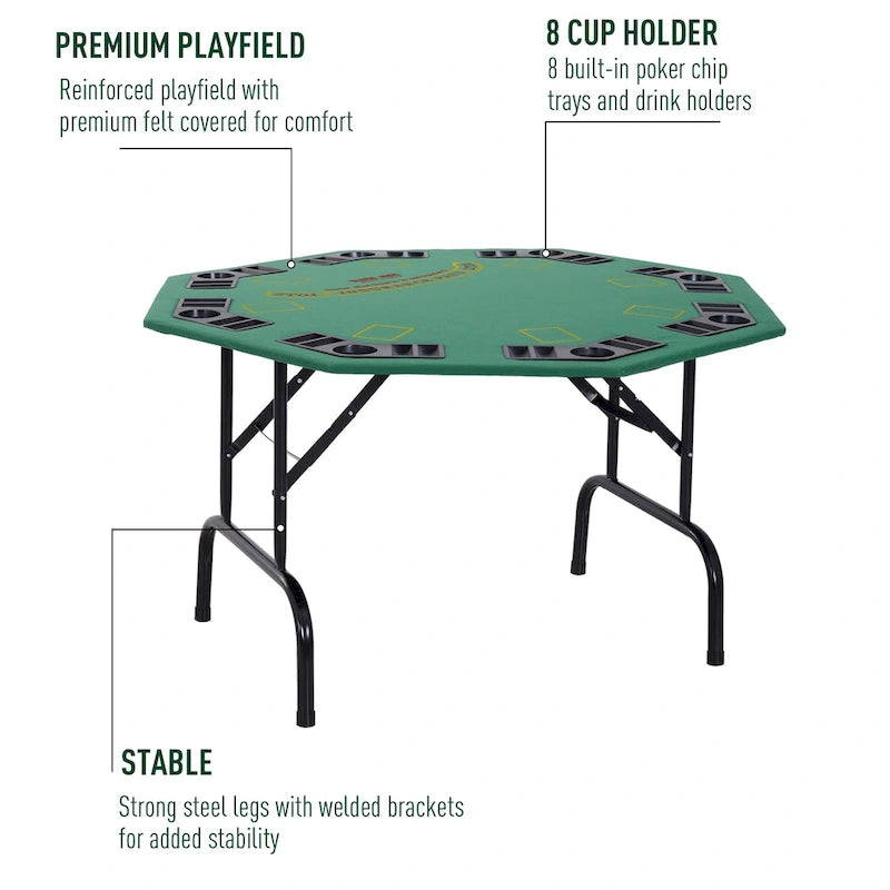 Table de poker octogonale pliable 48 po pour 8 personnes avec porte-gobelets