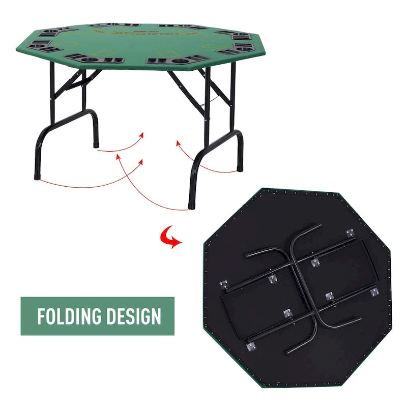 Table de poker octogonale pliable 48 po pour 8 personnes avec porte-gobelets