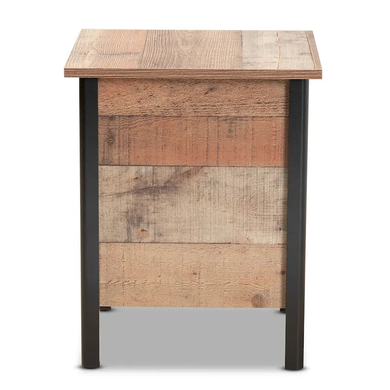 Table de chevet en bois de style rustique moderne, finition chêne brun et noir