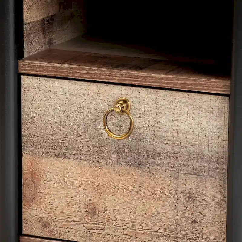 Table de chevet en bois de style rustique moderne, finition chêne brun et noir