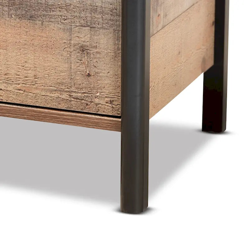 Table de chevet en bois de style rustique moderne, finition chêne brun et noir
