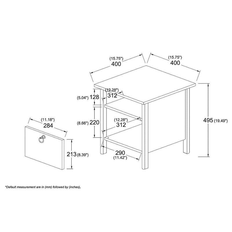 Table de chevet en bois de style rustique moderne, finition chêne brun et noir