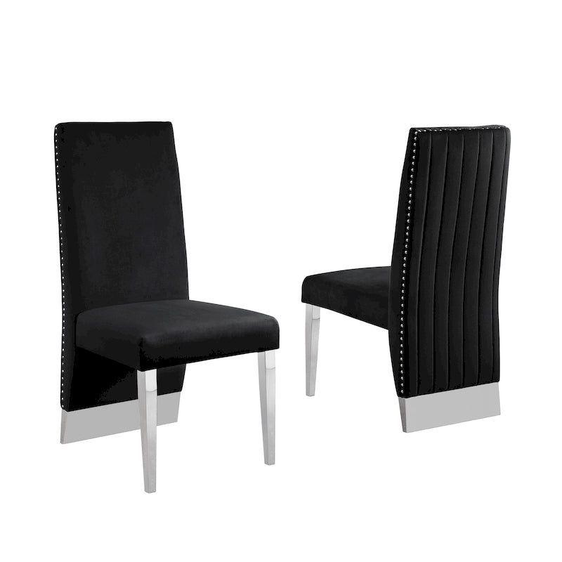 Chaise de salle à manger avec dossier plissé, clous décoratifs et pieds chromés (lot de 2)