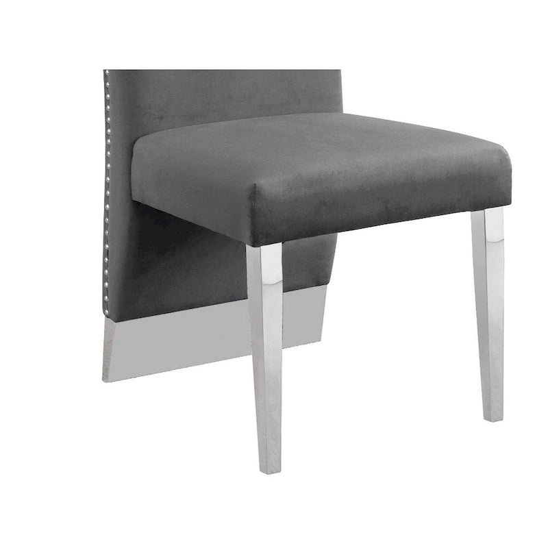 Chaise de salle à manger avec dossier plissé, clous décoratifs et pieds chromés (lot de 2)