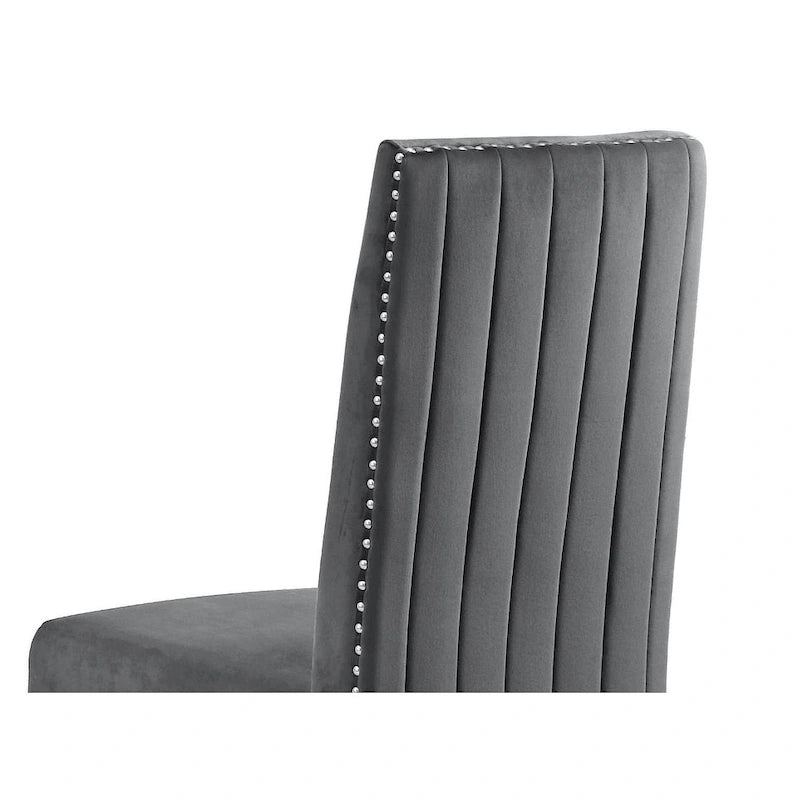 Chaise de salle à manger avec dossier plissé, clous décoratifs et pieds chromés (lot de 2)