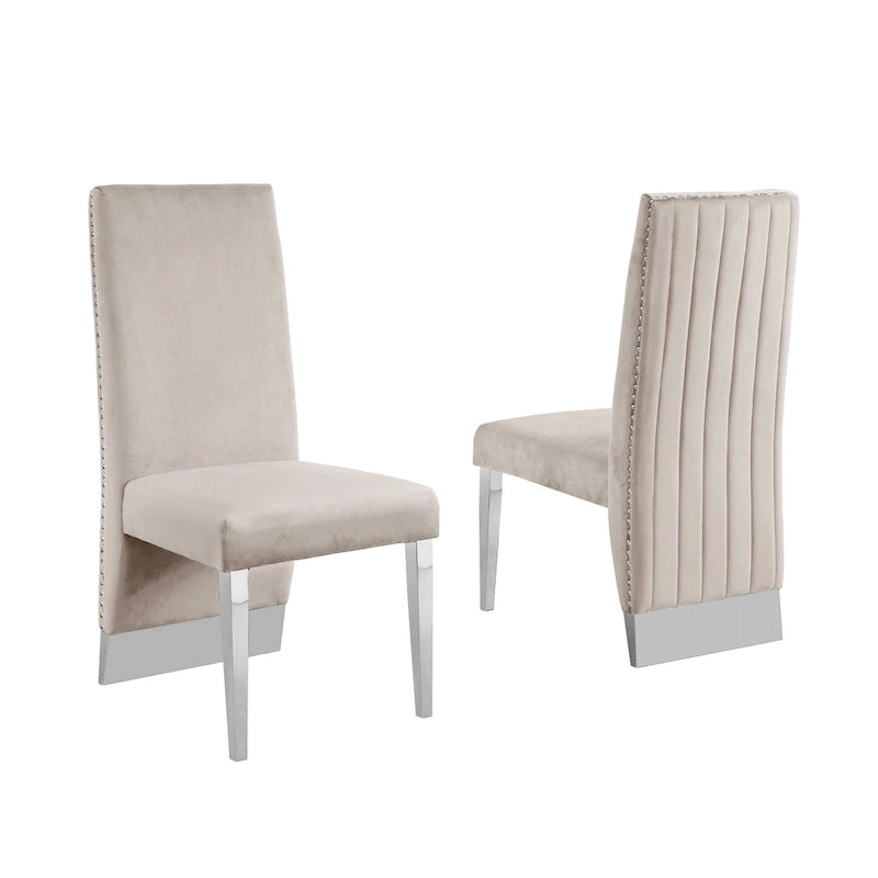Chaise de salle à manger avec dossier plissé, clous décoratifs et pieds chromés (lot de 2)