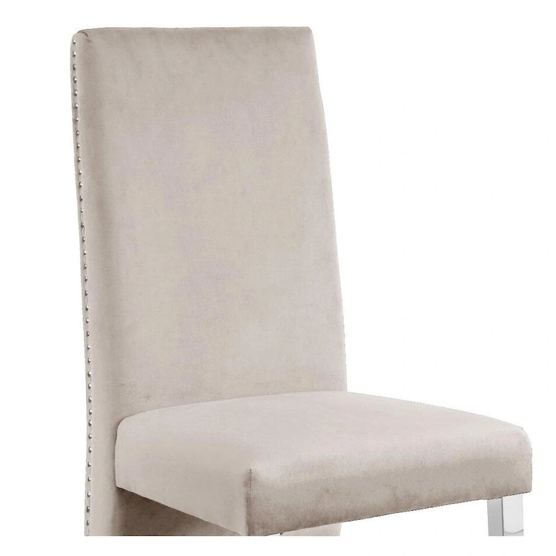 Chaise de salle à manger avec dossier plissé, clous décoratifs et pieds chromés (lot de 2)