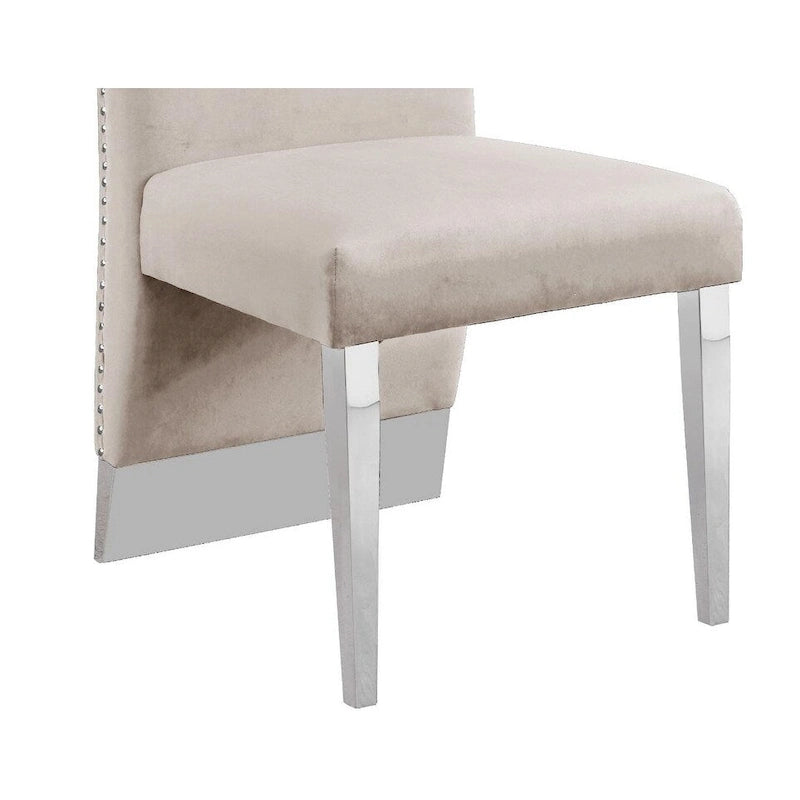 Chaise de salle à manger avec dossier plissé, clous décoratifs et pieds chromés (lot de 2)