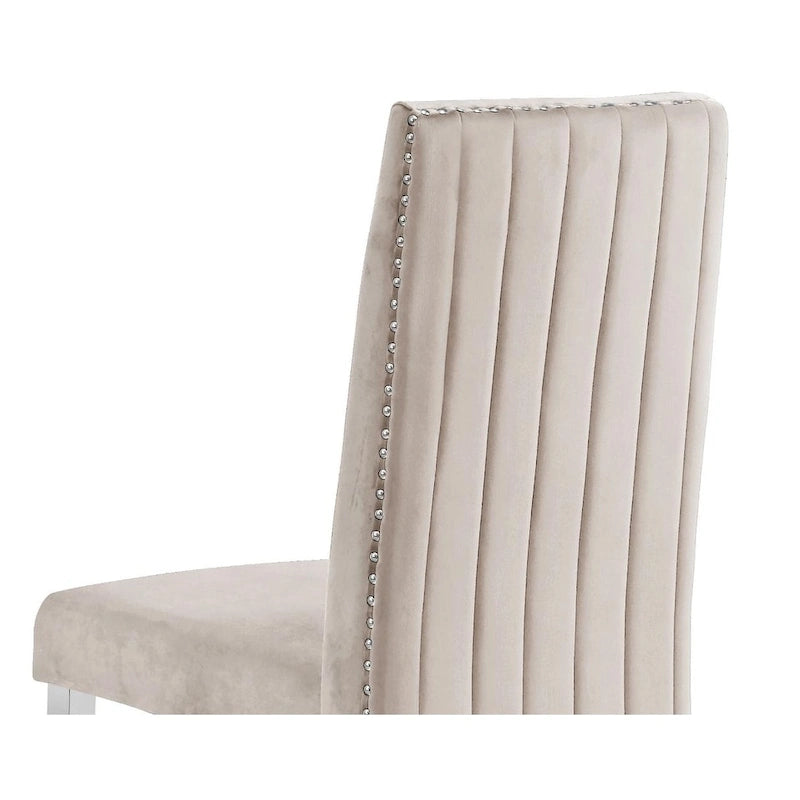 Chaise de salle à manger avec dossier plissé, clous décoratifs et pieds chromés (lot de 2)