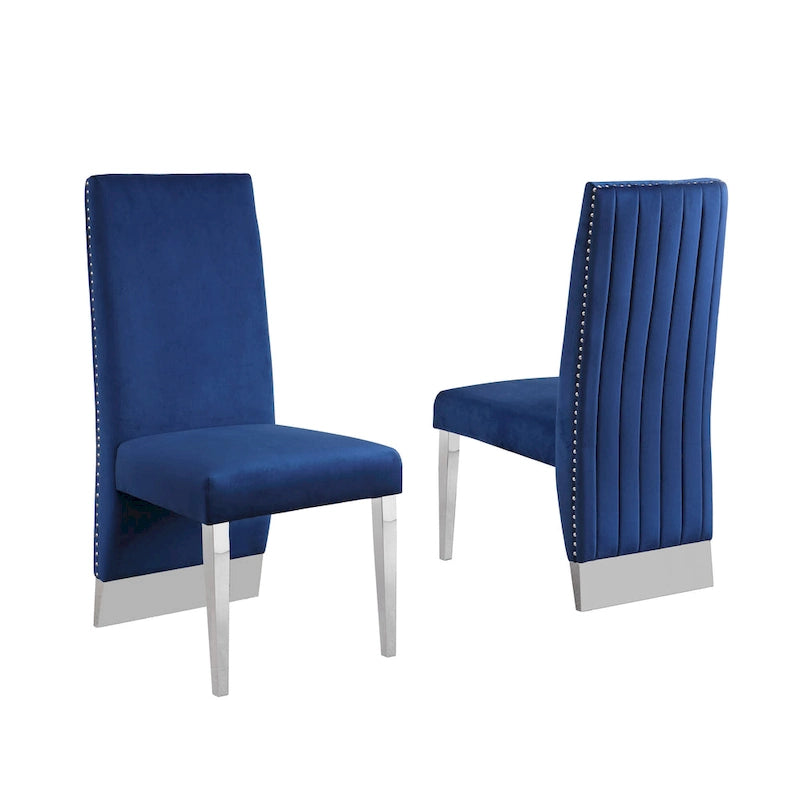 Chaise de salle à manger avec dossier plissé, clous décoratifs et pieds chromés (lot de 2)