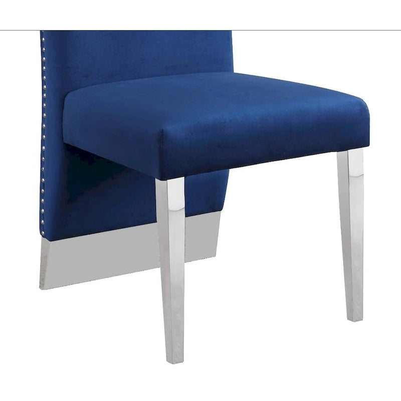 Chaise de salle à manger avec dossier plissé, clous décoratifs et pieds chromés (lot de 2)