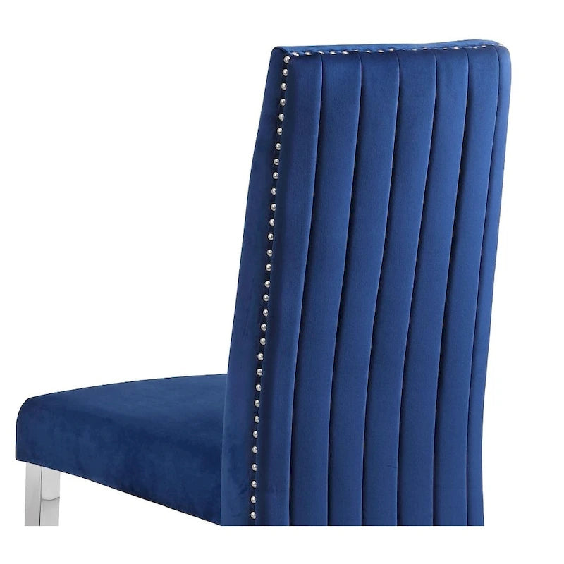 Chaise de salle à manger avec dossier plissé, clous décoratifs et pieds chromés (lot de 2)