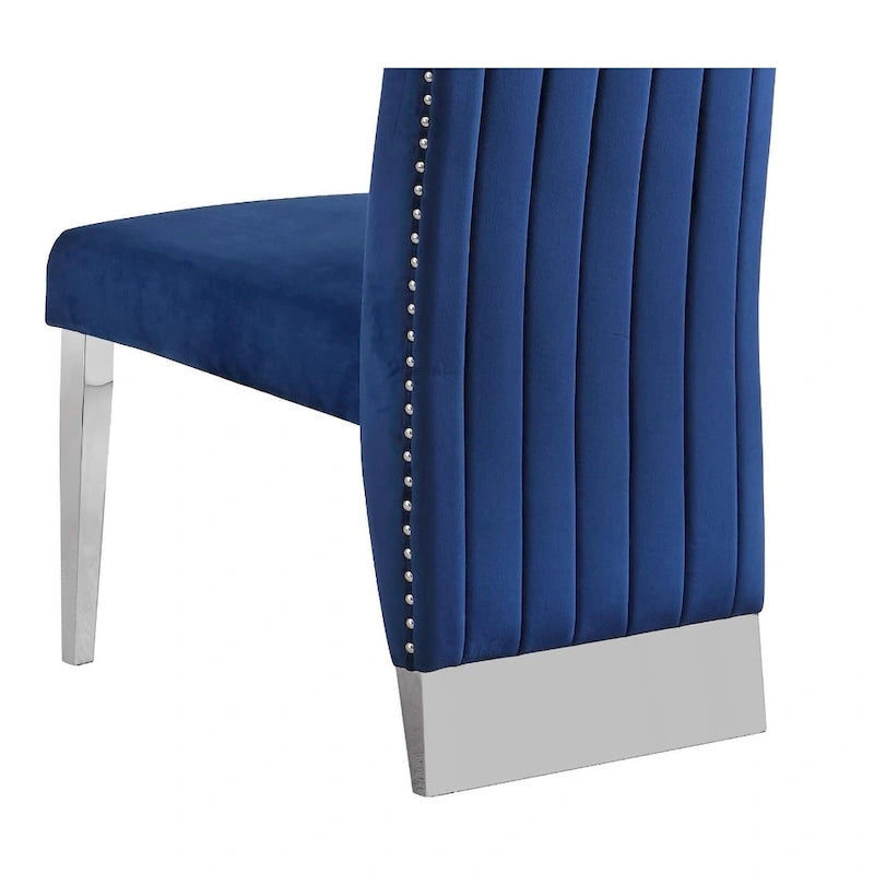 Chaise de salle à manger avec dossier plissé, clous décoratifs et pieds chromés (lot de 2)