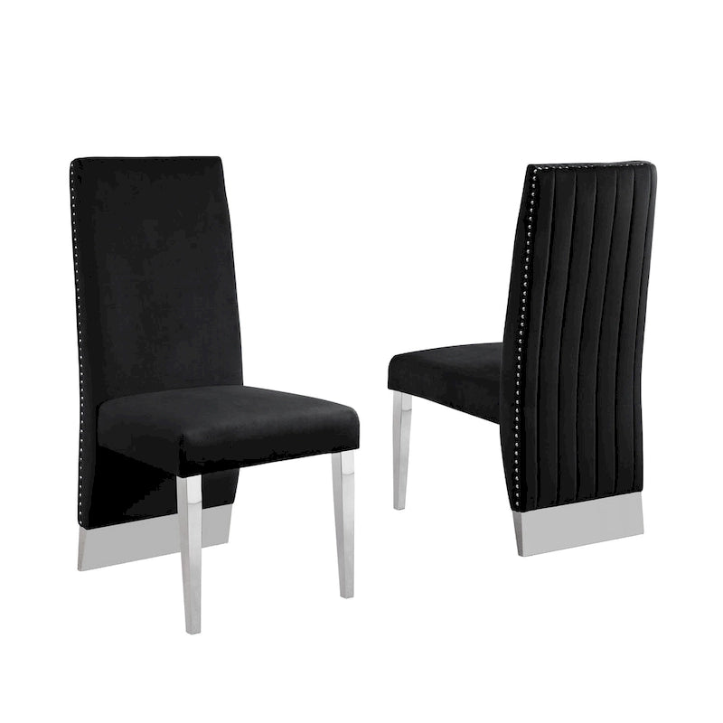 Chaise de salle à manger avec dossier plissé, clous décoratifs et pieds chromés (lot de 2)