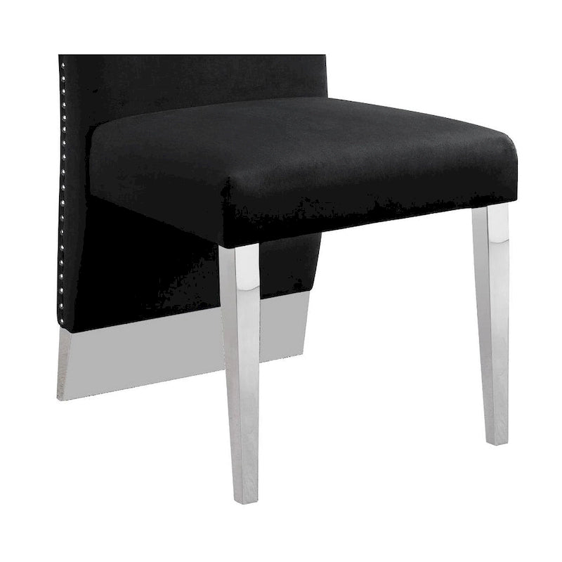 Chaise de salle à manger avec dossier plissé, clous décoratifs et pieds chromés (lot de 2)
