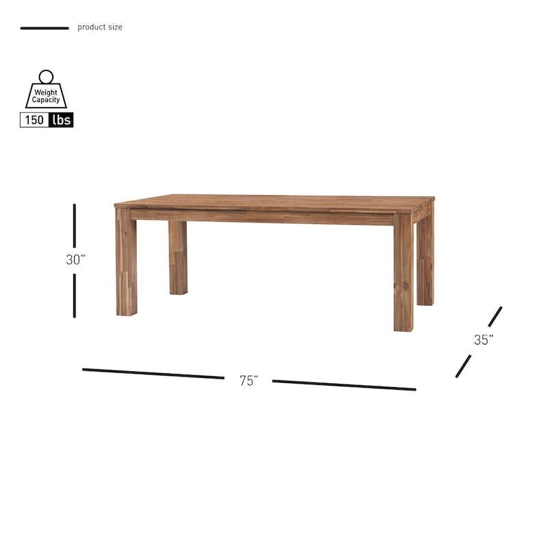 Table de salle à manger rectangulaire de 75 po avec pieds carrés