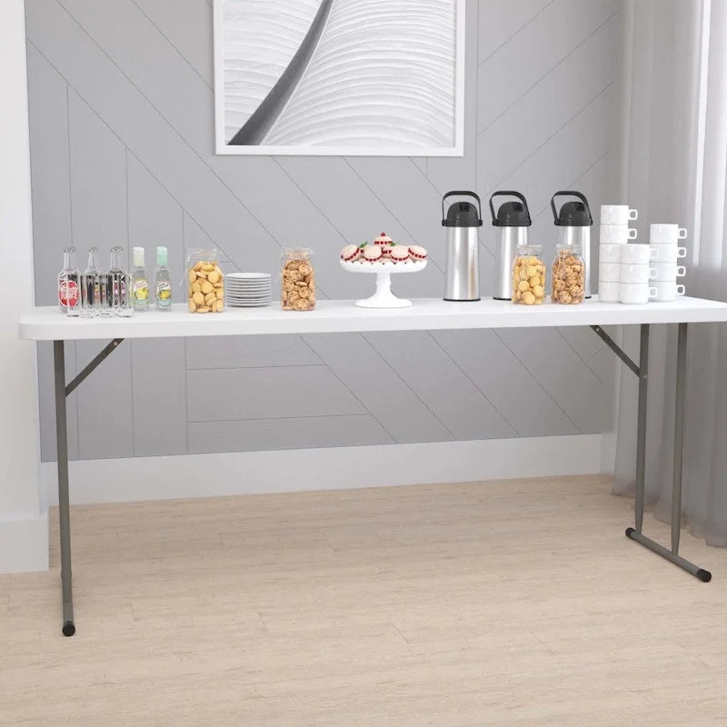 Table de formation pliante rectangulaire en plastique blanc imitation granit de 1,8 m