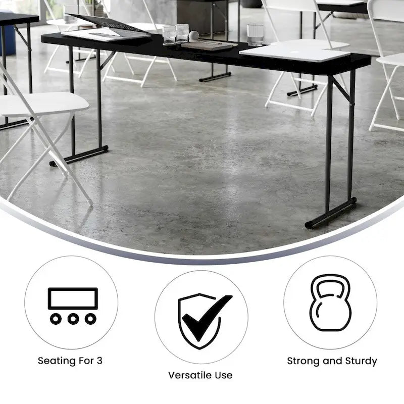 Table de formation pliante rectangulaire en plastique blanc imitation granit de 1,8 m