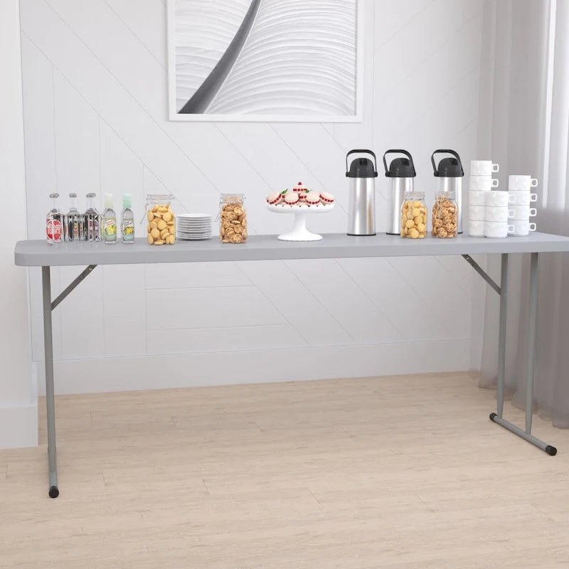 Table de formation pliante rectangulaire en plastique blanc imitation granit de 1,8 m