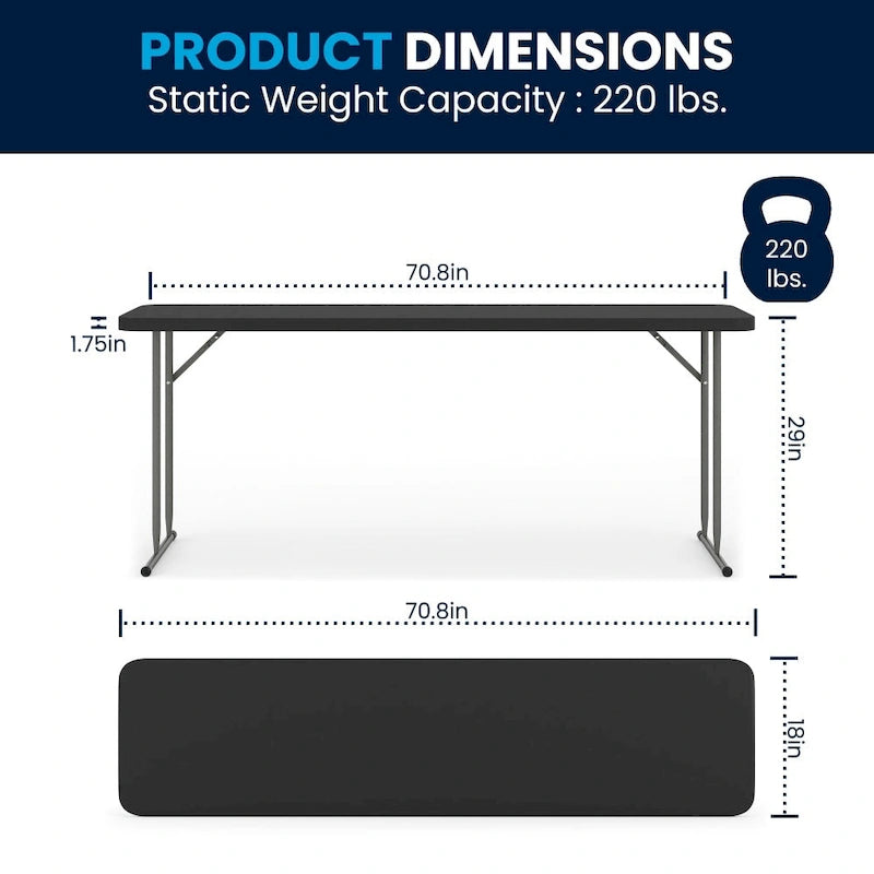 Table de formation pliante rectangulaire en plastique blanc imitation granit de 1,8 m