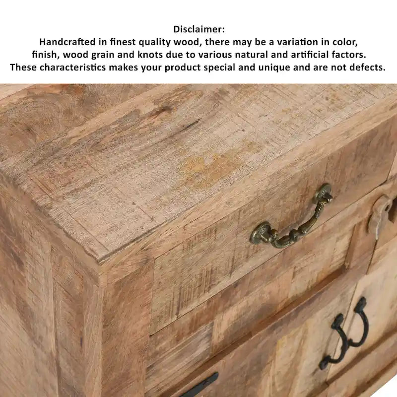 Console de meuble en bois de manguier artisanal de style rustique, 39 pouces, à 2 tiroirs et 2 portes, brun rustique