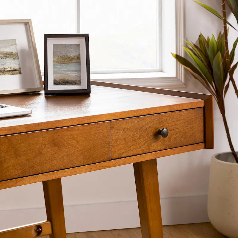 Bureau de travail de style Mid-century avec tiroir de séparation, gestion des câbles et station de charge