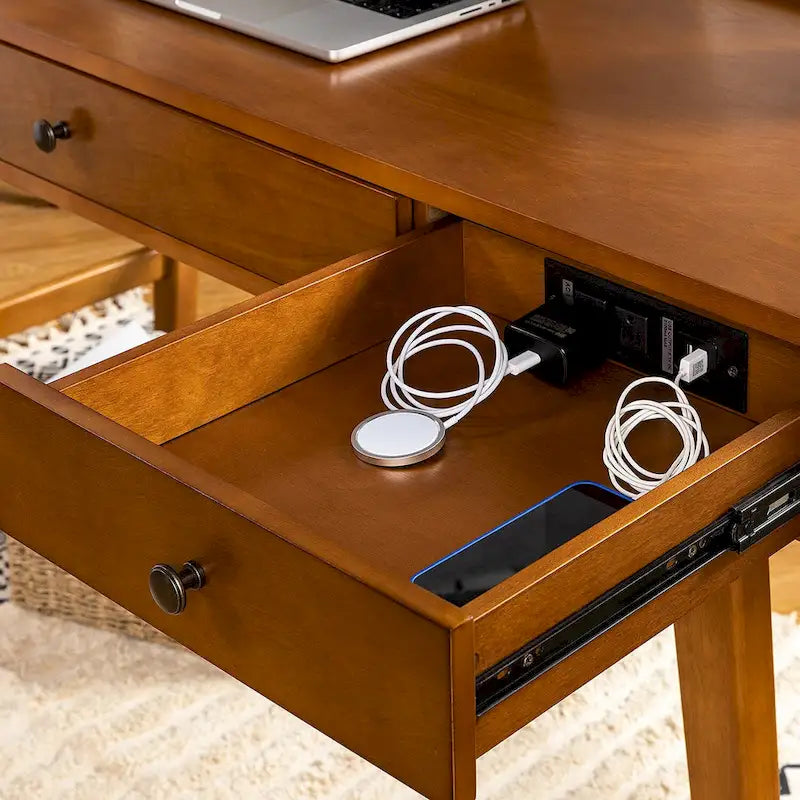 Bureau de travail de style Mid-century avec tiroir de séparation, gestion des câbles et station de charge