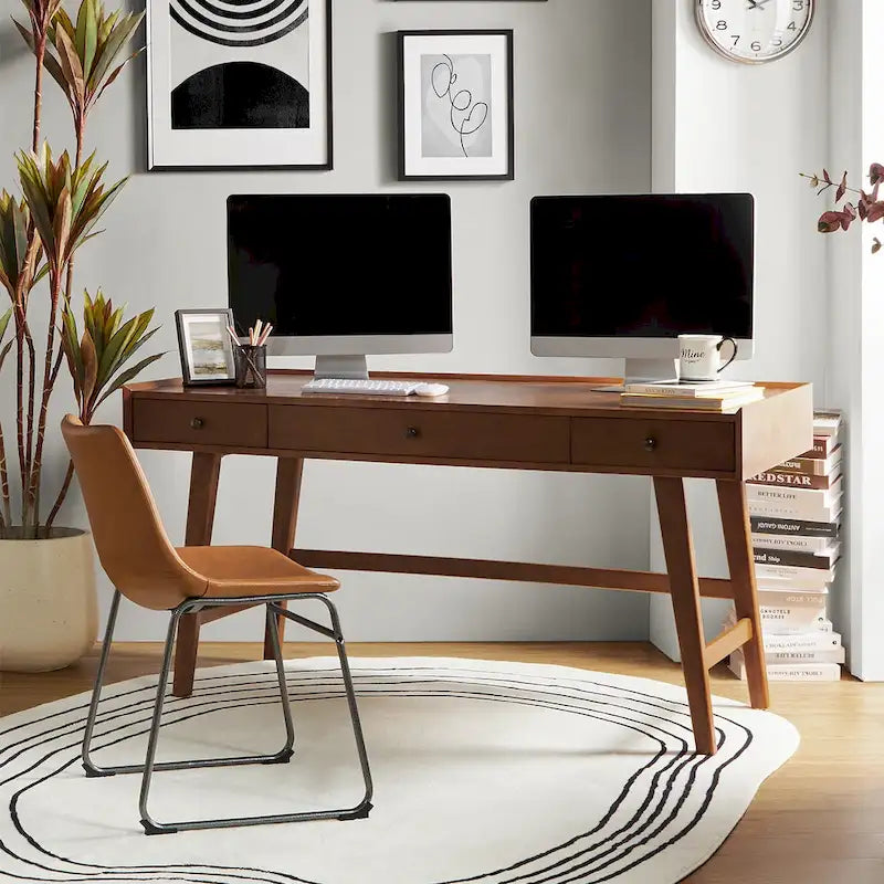 Bureau de travail de style Mid-century avec tiroir de séparation, gestion des câbles et station de charge