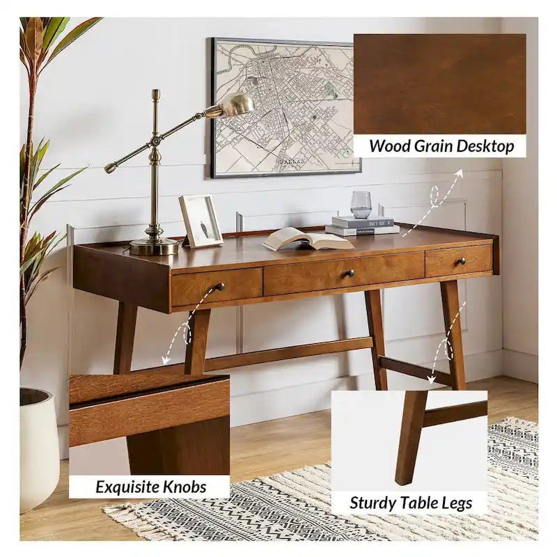 Bureau de travail de style Mid-century avec tiroir de séparation, gestion des câbles et station de charge